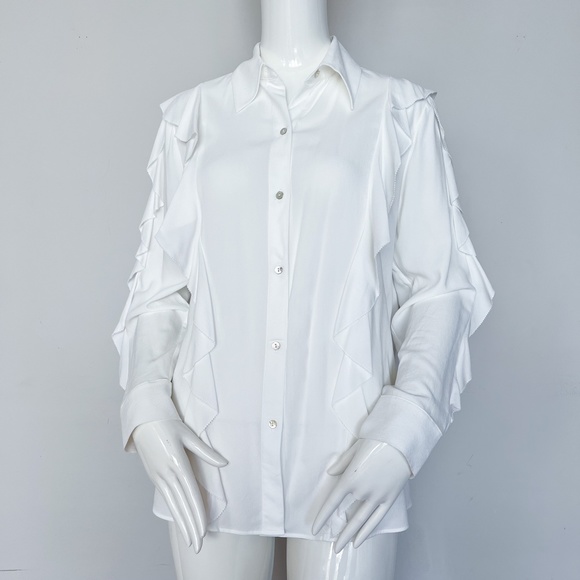 NWT | Massimo Dutti | White Button Down Blouse Ruffled Long Sleeves 6 - Picture 7 of 11